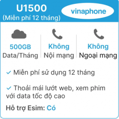 SIM VinaPhone U1500 – 500GB Data/Tháng, Dùng Trong 12 Tháng